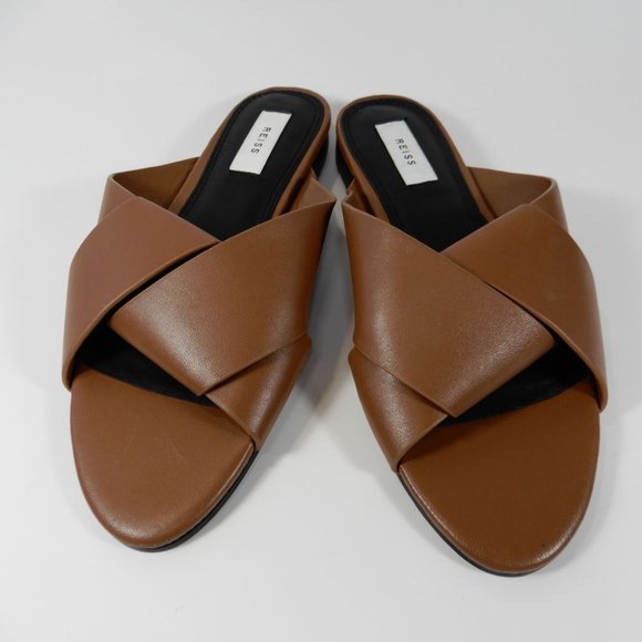 Reiss Brooke Slide Flat SANDALS Size 38 7.5 Brown Leather NEW $225 - Picture 5 of 15
